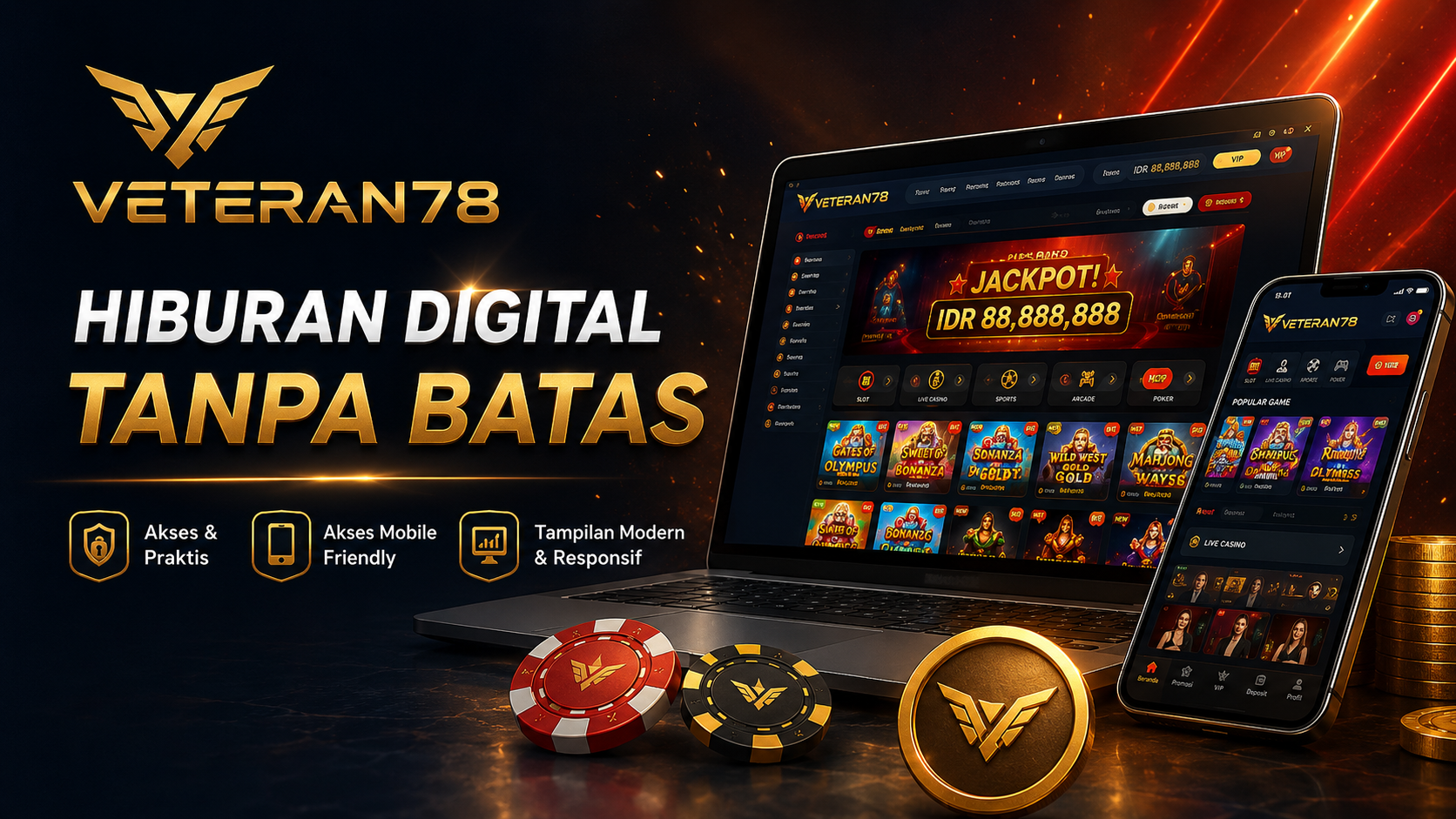 VETERAN78 hiburan digital modern di laptop dan smartphone